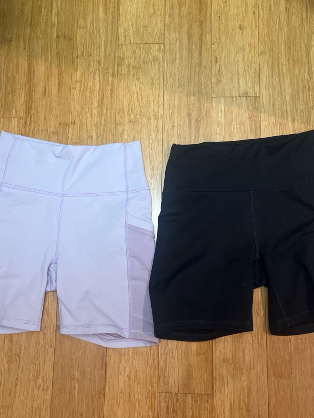 Fabletics High-Waist Bike Shorts — Black & Light Lavender